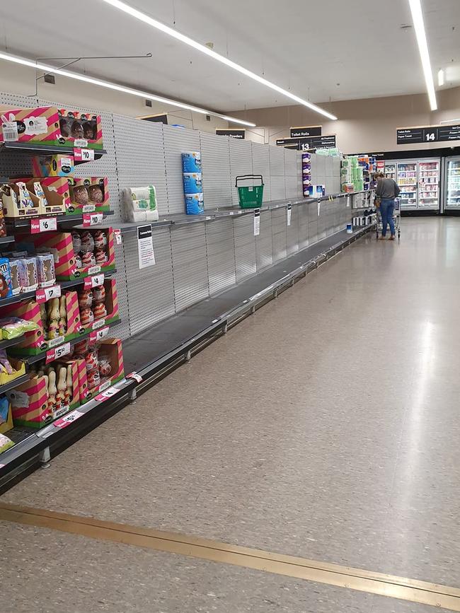 Glenmore Park Woolworths was running very low on supplies this morning. Picture: Lauren McGivern/Facebook