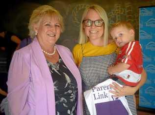 TRIAL SERVICE: MIchelle Landry MP with Gemma and Lincoln Hiskens at the Parent Link trial rollout at Rockhampton's art gallery. Picture: Jann Houley