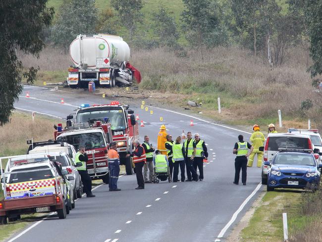 A petrol tanker crashed into two cars at Staghorn Flat on Wodonga-Yack Rd.