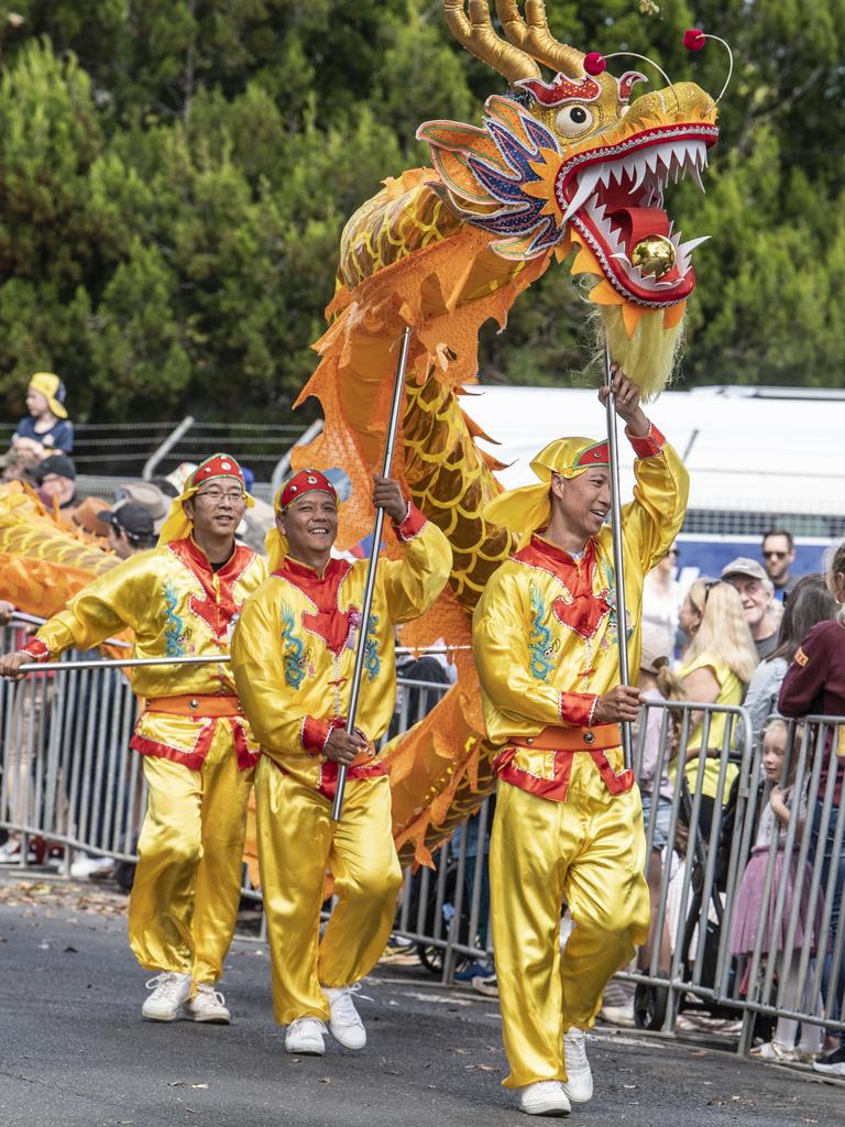 The Falun Dafa dragon in the Grand Central Floral Parade. Saturday, September 17, 2022. Picture: Nev Madsen.