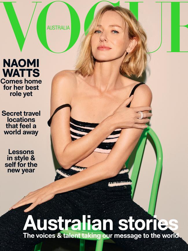 Naomi Watts styled by Elissa Santisi and photographed by Carin Backoff for Vogue Australia's January 2021 issue.