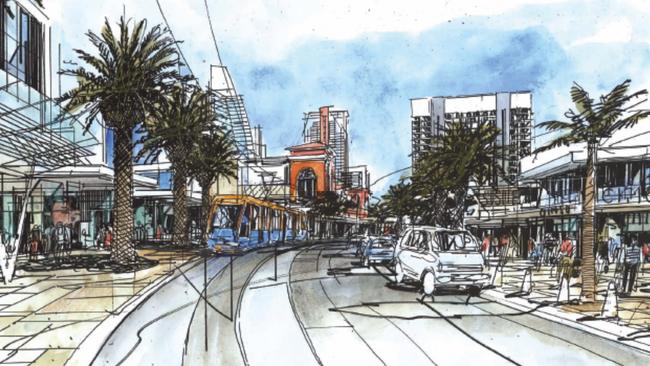 An early study on what Surfers Paradise would look like with trams.