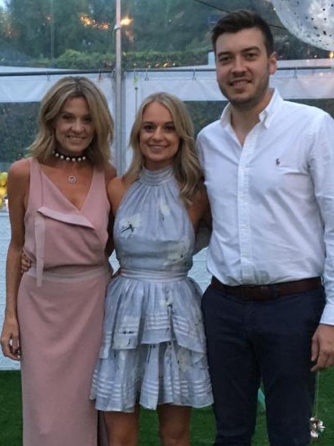 Jack Batty, right, with wife Charlotte, middle, and mother-in-law former Channel 9 newsreader Georgina McGuiness, left. Pictured at their engagement party in 2018. Jack Batty is also an early favourite for the seat of Bragg to replace former Attorney-General Vickie Chapman. Picture supplied