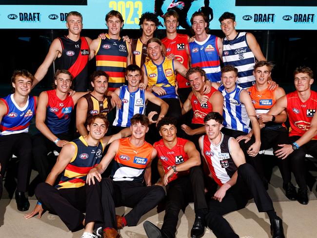 MELBOURNE, AUSTRALIA - NOVEMBER 20: The 2023 first-round draft picks are seen during the 2023 AFL Draft at Marvel Stadium on November 20, 2023 in Melbourne, Australia. (Photo by Michael Willson/AFL Photos via Getty Images)