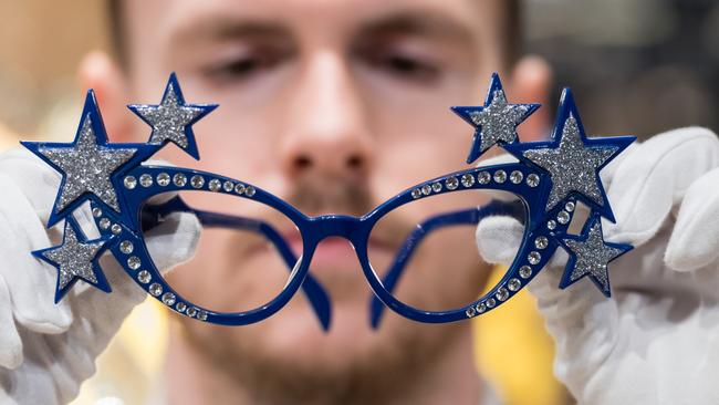 A pair of glittered-star and diamante-encrusted blue-lacquered spectacles by David Cox worth an estimated A$5620. Picture: Wiktor Szymanowicz / Future Publishing /Getty