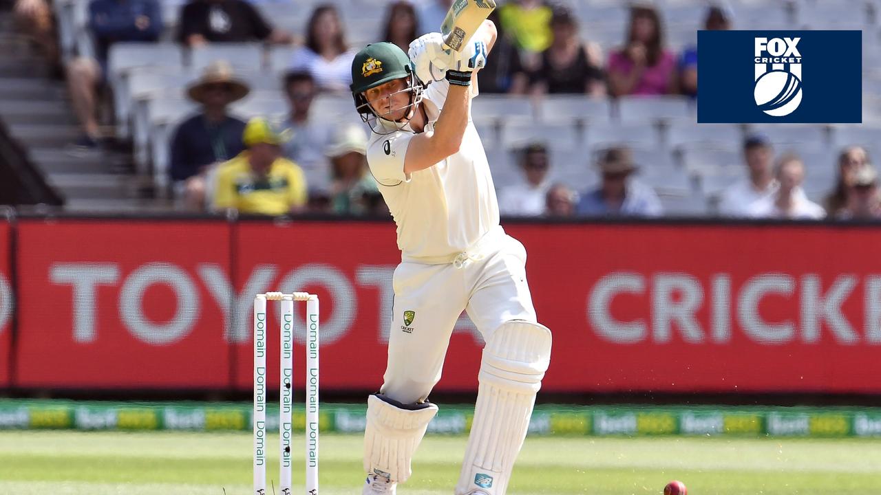 Australian batsman Steve Smith drives in a test match against New Zealand at the MCG. Picture: AFP