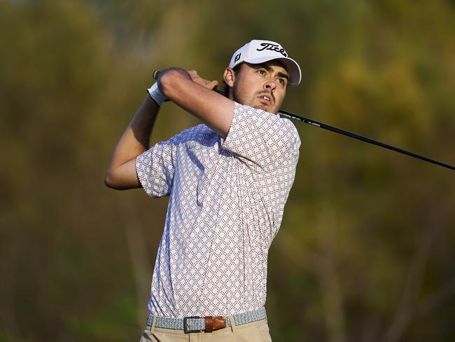 TARRAGONA, SPAIN - NOVEMBER 14: Jacob Skov Olesen of Denmark plays his tee shot on the 16th hole during day six of the final stage of DP World Tour Qualifying School at Lakes Course, Infinitum on November 14, 2024 in Tarragona, . (Photo by Aitor Alcalde/Getty Images)