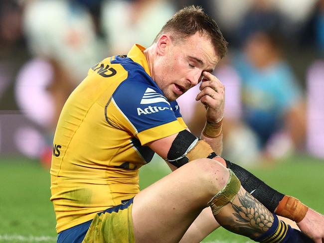 GOLD COAST, AUSTRALIA - JULY 13:  Clinton Gutherson of the Eels looks on after losing the round 19 NRL match between Gold Coast Titans and Parramatta Eels at Cbus Super Stadium, on July 13, 2024, in Gold Coast, Australia. (Photo by Chris Hyde/Getty Images)