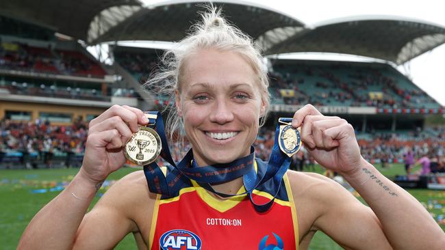 Erin Phillips pictured after the Crows won the 2019 AFLW grand final. Picture: Michael Willson/AFL Photos