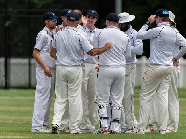 Broadbeach Robina celebrate a wicket against Mudgeeraba Nerang on Saturday. Picture: KPM Sports Images