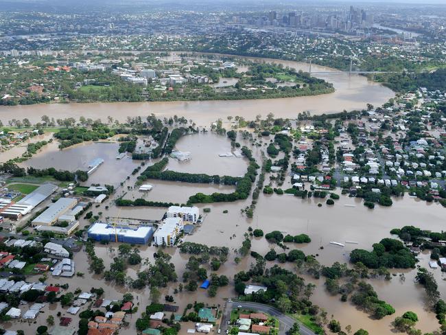 The inner city suburbs of Yeronga and Fairfield were inundated by flood waters after the Brisbane River reached 4.46 metres in 2011. Picture: AAP Image/Dave Hunt