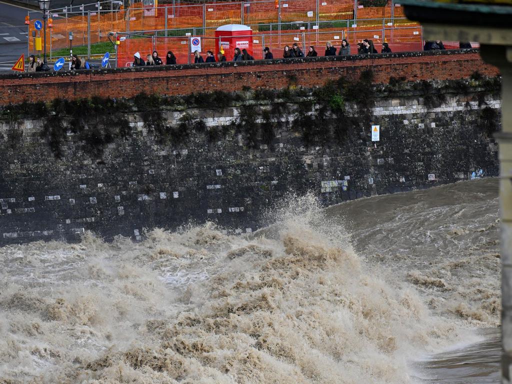 A picture shows the high level of the Arno river in Florence during floods in Tuscany. Authorities have issued a red weather alert for the historic Italian city and its surroundings. Picture: Claudio Giovannini/ANSA/AFP/Italy OUT/Getty OUT