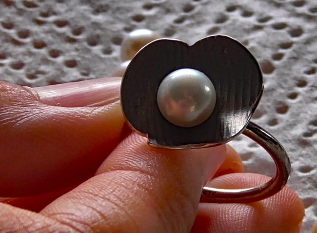 A ring made by Woy Woy jeweller Celeste Boonaerts features a beautiful Broken Bay pearl. Picture: Cathy Stubbs.