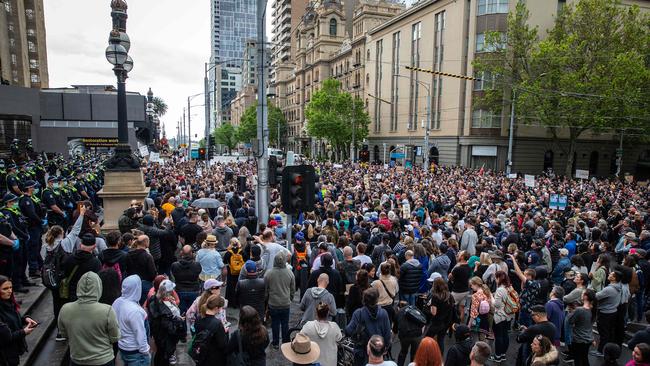 The crowd voiced their opposition to the proposed pandemic laws. Picture: NCA NewsWire/Sarah Matray
