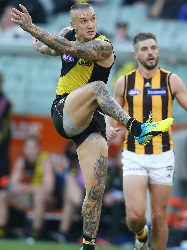 Dustin Martin wore his favourite Puma boots against the Hawks. Picture: Michael Klein