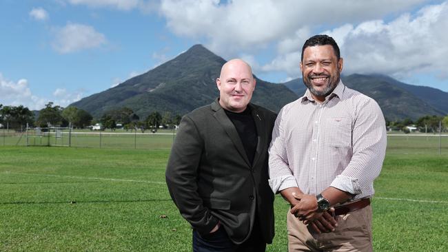 Retiring Labor Speaker Curtis Pitt and Cairns actor, screenwriter and producer Aaron Fa'aoso. Picture: Brendan Radke