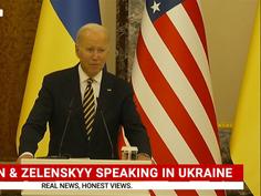 Joe Biden and Volodymyr Zelensky speak in Ukraine