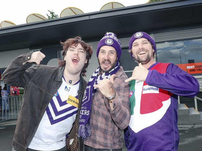 Peyton Bird , Daniel Bourn and Ben Kent before the Suns V Freo at People First Stadium Cararra. Picture: Glenn Campbell