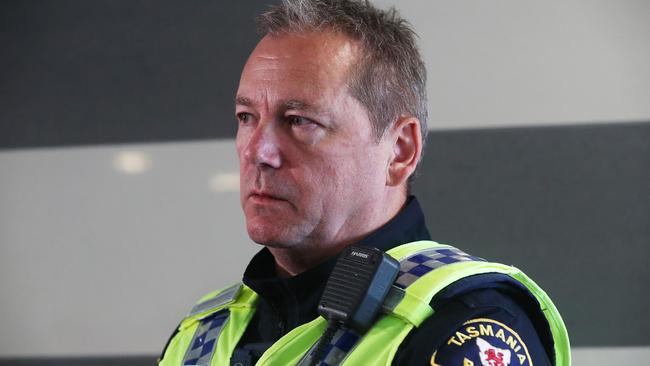 Acting Inspector Michael Foster Tasmania Police speaks in relation to the death of an 11 year old from Victoria at Buckland. Picture: NIKKI DAVIS-JONES