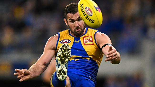 Jack Darling kicks one of his two goals to end the club’s longest losing streak. Picture: Daniel Carson/AFL Photos via Getty Images