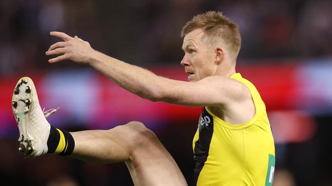 Jack Riewoldt kicked a bag of five on a meaningful night for the Tigers star. Picture: Michael Klein