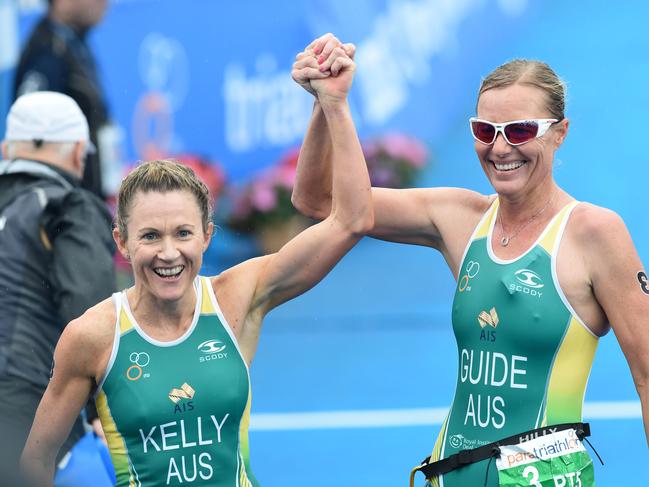 Katie Kelly and Michellie Jones won the Yokohama World Paratriathlon Event. Picture: Delly Carr ITU Media