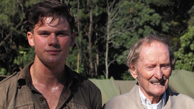 Gordon Jamieson with English actor Jeremy Irvine on the set of the 2013 movie 'The Railway Man'