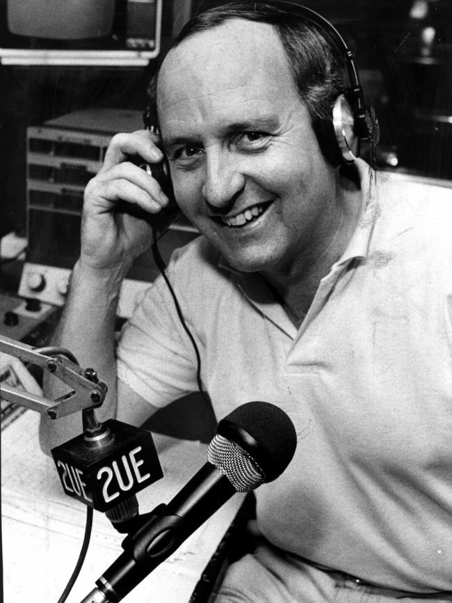 Jones behind the microphone at 2UE in 1985. Picture: Steve Brennan