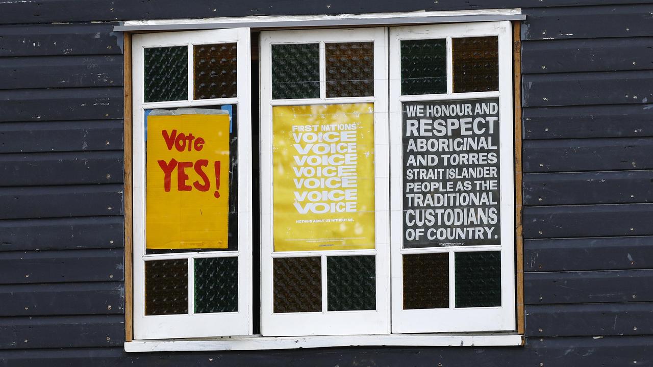 The couple in the Yes house has plastered pro-Voice slogans to the windows. Picture: NCA NewsWire/Tertius Pickard