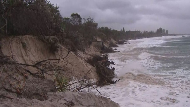 Byron Bay's main beach eroded due to wild weather. Picture: 9News