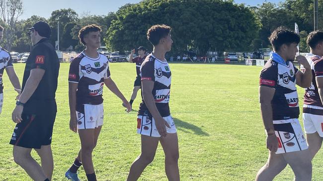 The Burleigh Bears and Wynnum-Manly players exchange handshakes