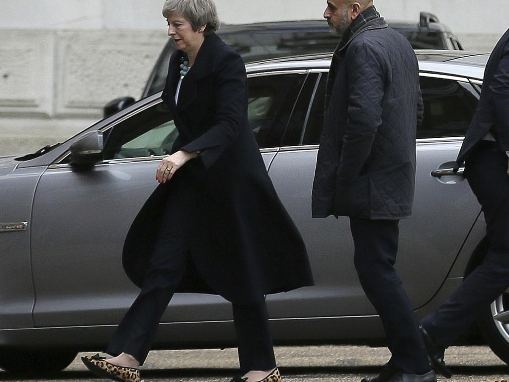 MPs senior and loyal ministers met with Mrs May last Thursday where they reportedly gave her the message to cancel or delay — or risk a humiliating and destabilising defeat. Picture: AP Photo/Tim Ireland