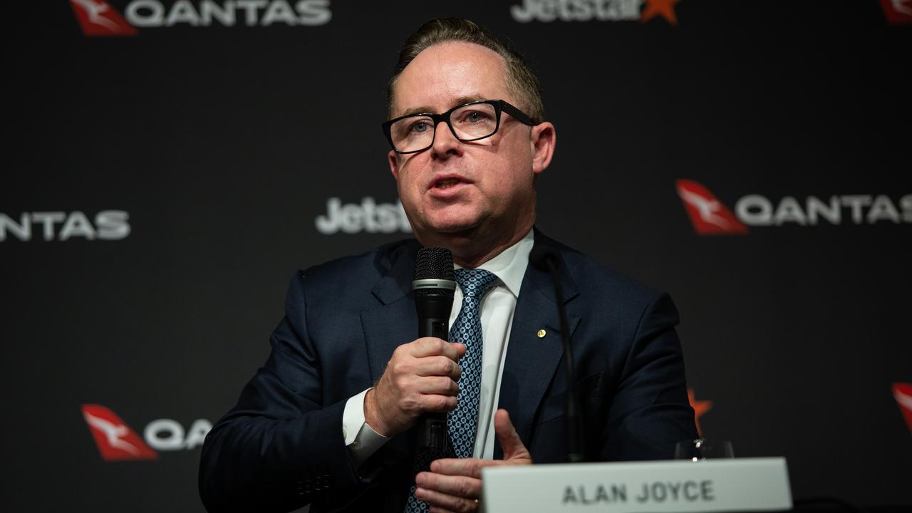 Qantas Group chief executive officer Alan Joyce discusses the Qantas Group’s full year results on Thursday. Picture: NCA NewsWire / Christian Gilles