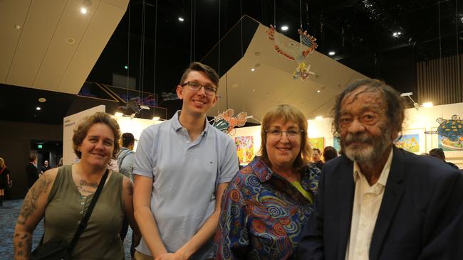 Mr Skeene pictured with daughter Shannon Shaw (left) and friends Harry Freeman and Angela Freeman at the Cairns Indigenous Art Fair, 2023.