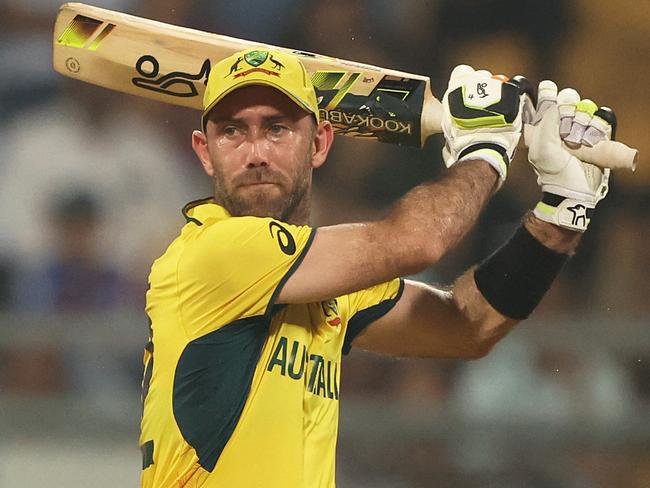 MUMBAI, INDIA - NOVEMBER 07: Glenn Maxwell of Australia plays a shot as Ikram Alikhil of Afghanistan keeps during the ICC Men's Cricket World Cup India 2023 between Australia and Afghanistan at Wankhede Stadium on November 07, 2023 in Mumbai, India. (Photo by Robert Cianflone/Getty Images)