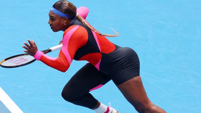 Serena Williams wearing an outfit that pays tribute to Olympic champion Florence Griffith-Joyner Picture: Michael Klein