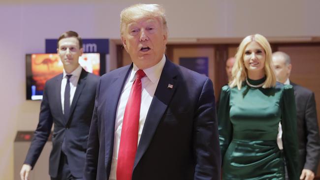 US President Donald Trump, Ivanka Trump and Jared Kushner, left, at the World Economic Forum in Davos, Switzerland.