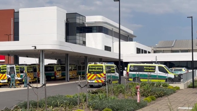 Footage released by the SA opposition shows a long queue of ambulances outside the Lyell McEwin Hospital in Adelaide on Tuesday. Picture: SA Liberals