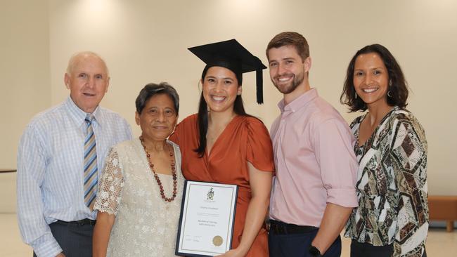 August Strohmeier, Ofelia Strohmeier, Victoria Strohmeier, Tim Ward and Maria Strohmeier at the CQU Cairns mid-year graduatiion ceremony, held at the Cairns Convention Centre. Picture: Brendan Radke