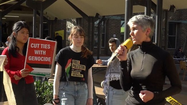 Randwick City Council's Mayor Philipa Veitch speaking at a Students for Palestine rally at the University of New South Wales on July 17. Picture: Facebook