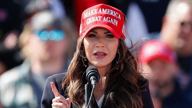 South Dakota Governor Kristi Noem at a Trump rally in Ohio in March. Picture: AFP