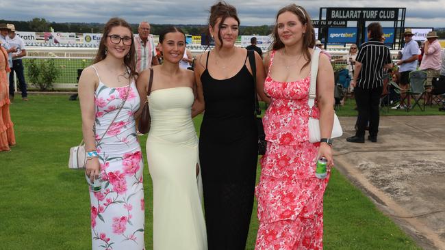 Grace Robertson, Mackenzie Aspland, Mia Flynn and Kassidy Taylor attend the Ballarat Cup. Picture: Brendan Beckett