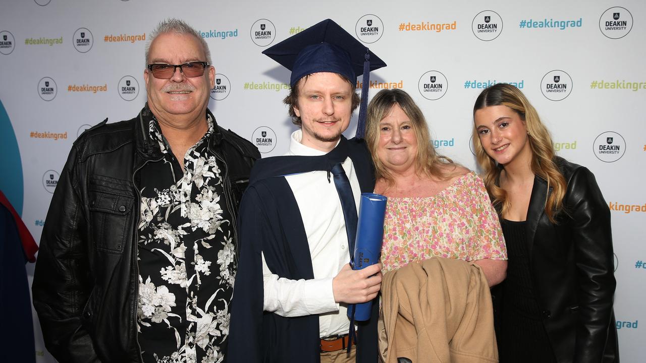 Andrew Wiese, Christopher Wiese, Leanne Gundry and Isabella Gundry at Deakin University post-graduation celebrations on Friday afternoon. Picture: Alan Barber