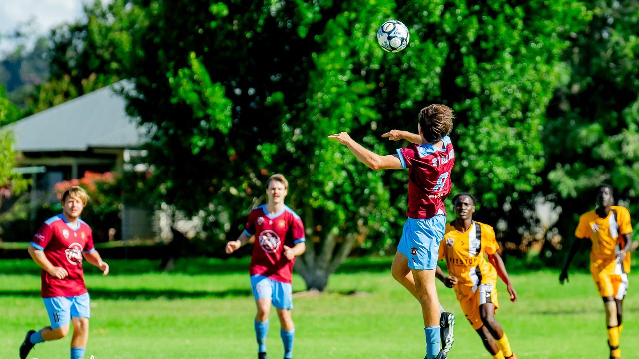 Bailey McDonald heads the ball for St Albans. Picture: DSL Photography