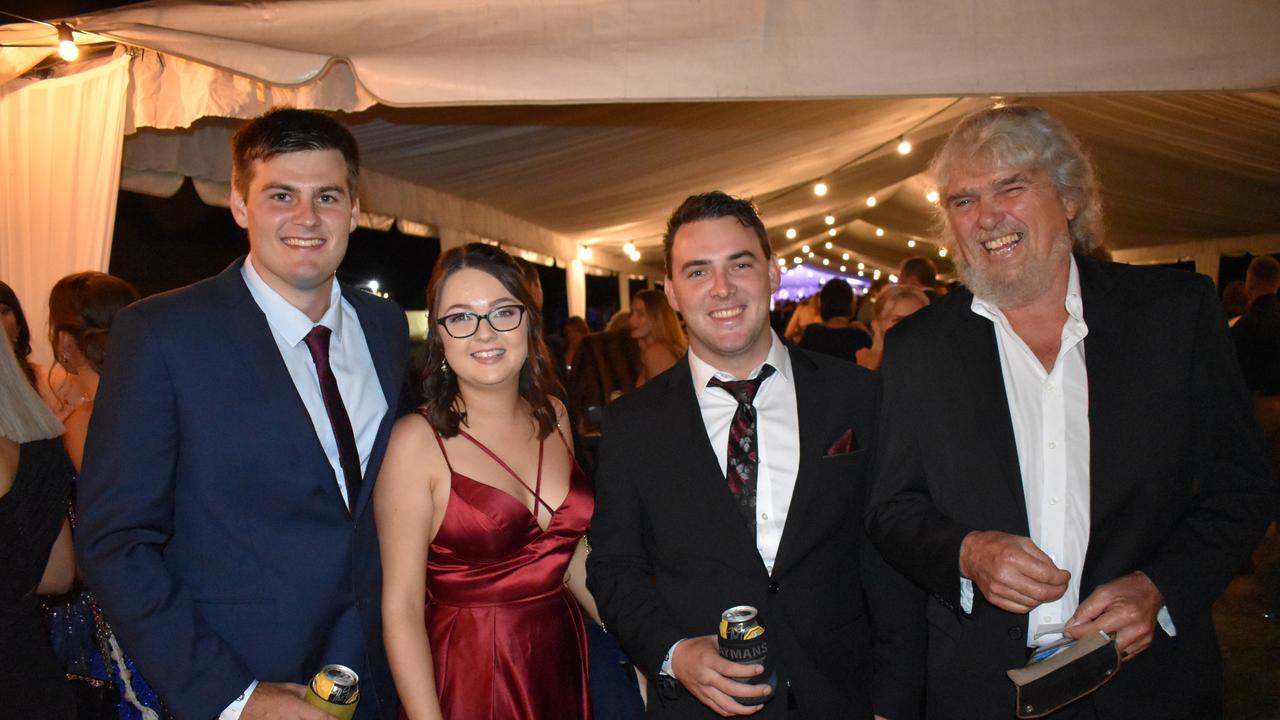 Riley Patroni of Mount Julian, Shaylee Randall of Mount Julian, Luke Sags of Proserpine, and Peter Bolton of Proserpine at the 2021 Proserpine Show Ball. Picture: Kirra Grimes.