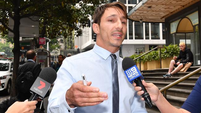 The former Home And Away actor makes his thoughts known outside court. Picture: AAP Image/Dean Lewins