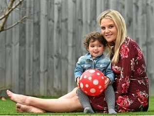 IN THE MOMENT: Jessica Smith with daughter Ayla, 2. Jessica, who was born with only one arm, is pregnant with her second child and says motherhood has been her greatest challenge. Picture: Tony Gough