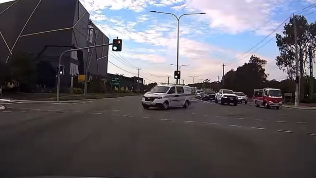 The police van turned right when oncoming traffic had a green light. Picture: Facebook