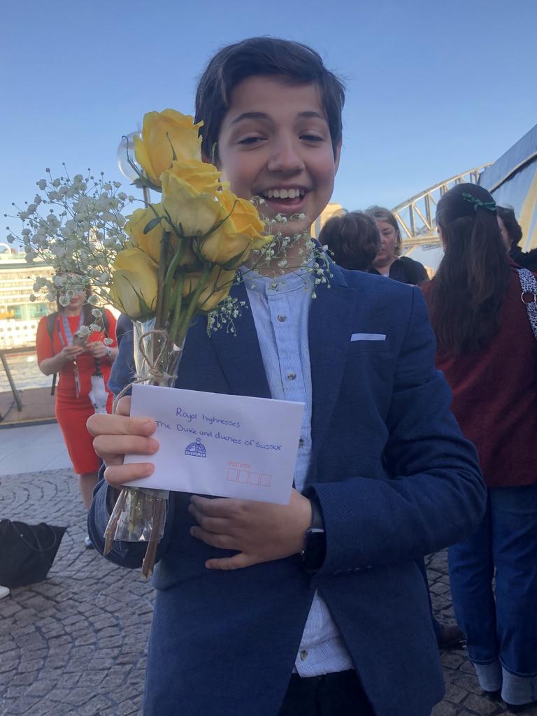 Jordan Ilencik, 13, begged his parents for the day off school to give the Duke and Duchess flowers.