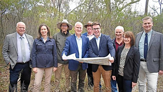 KICK THE TIN: Chamber of Commerce representatives joined politicians for the dam announcement on Monday. Picture: Matthew Purcell